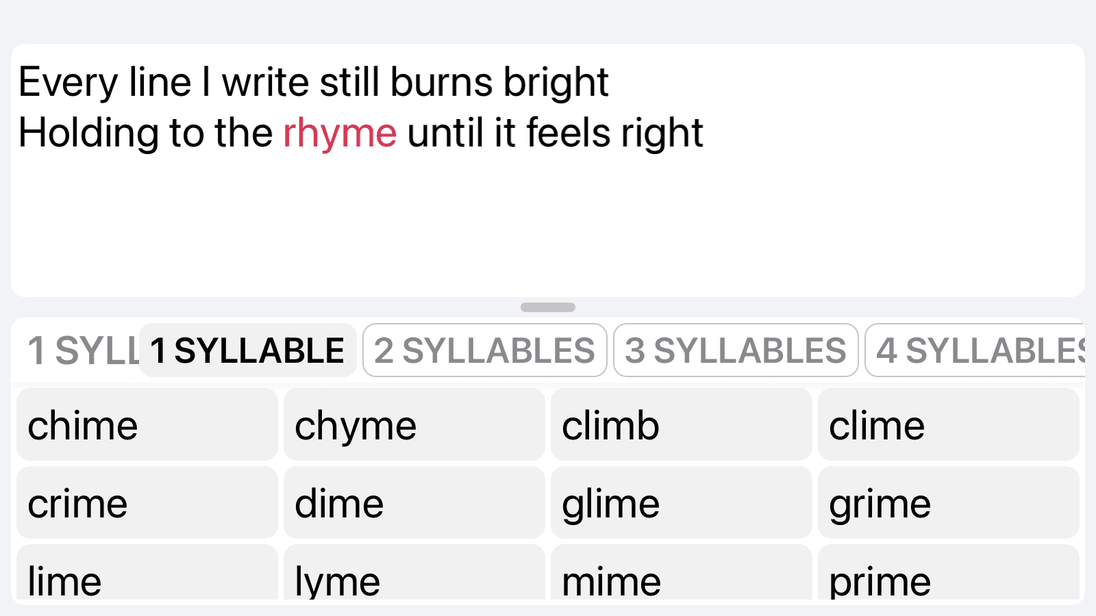 Real-time rhyme suggestions